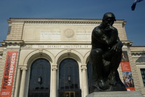 Auguste Rodin's "The Thinker" (1904) greets visitors at the entrance to the Detroit Institute of Arts. The famous bronze was gifted to the museum in 1922.