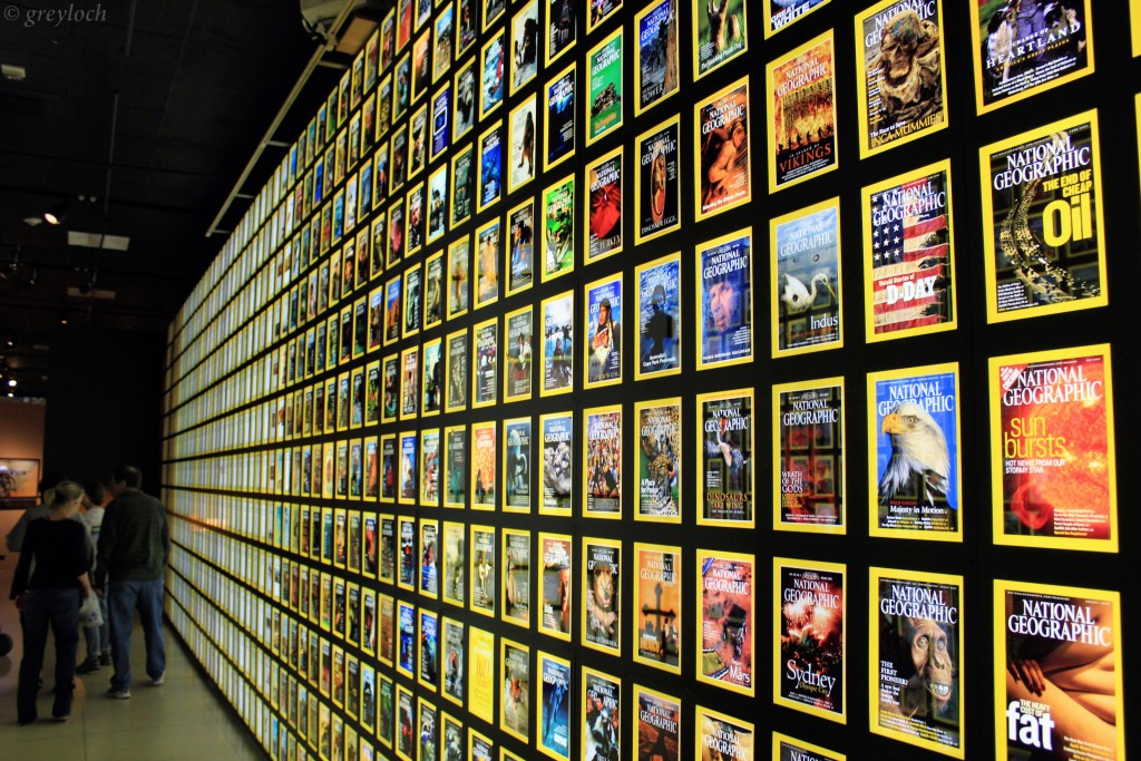 National Geographic Magazine covers display - photo by flickr user greyloch
